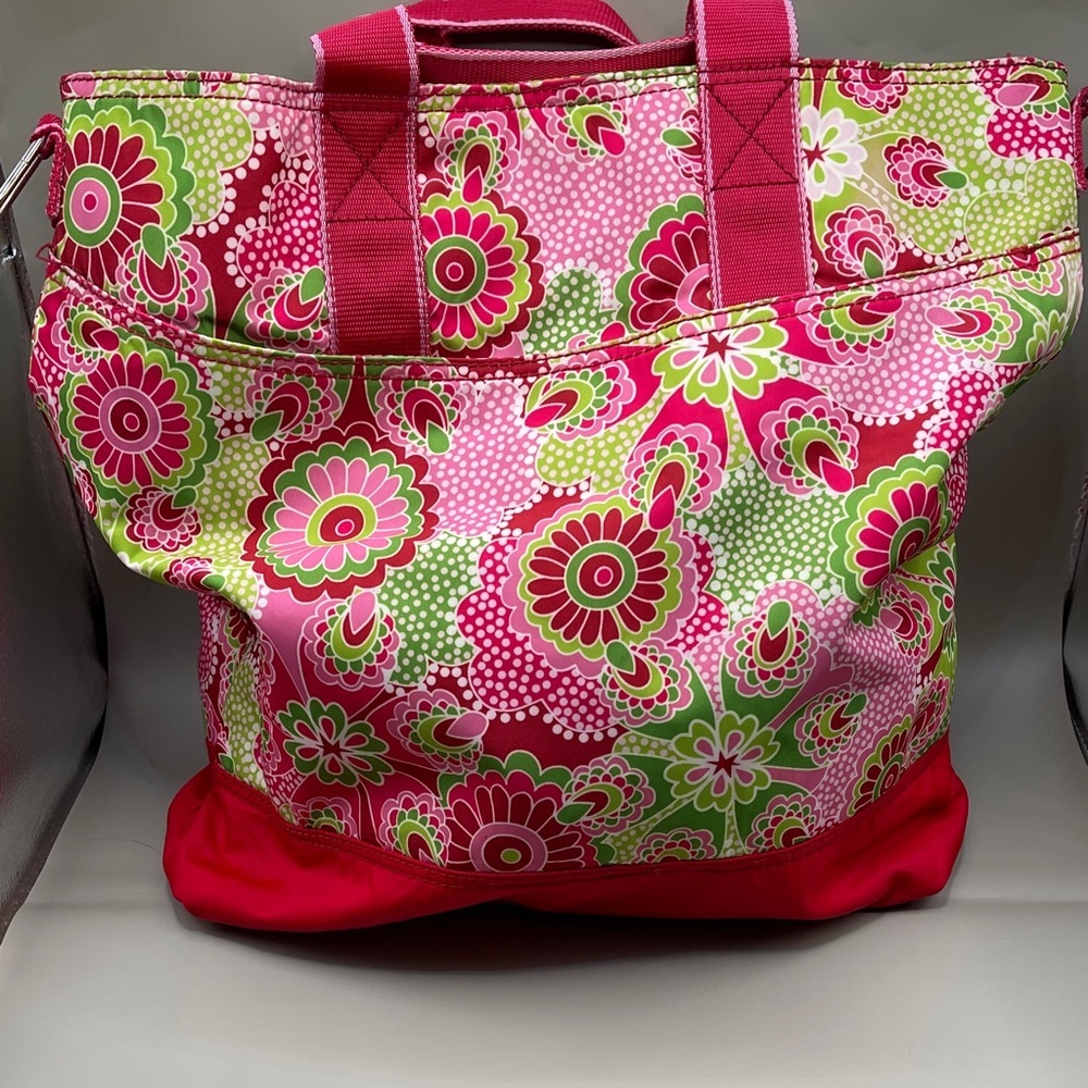Hadaki Floral Pink and Green Tote Bag by Hadaki Nylon Comes with Shoulder Strap